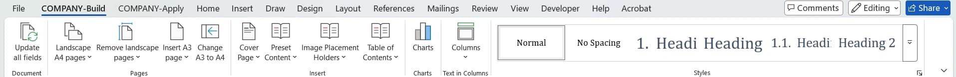 Build tab in Word