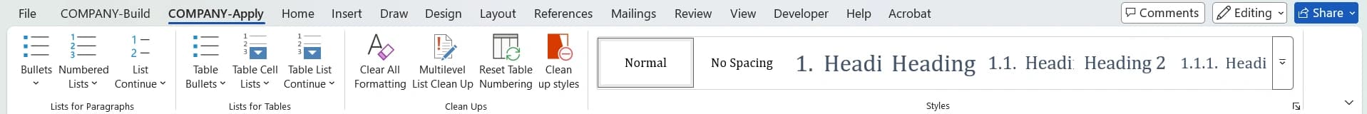 Apply tab in Word