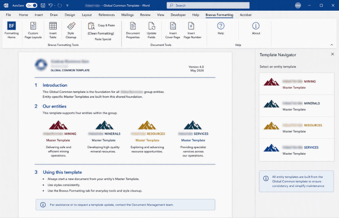 Master Templates for four entities built from one Global Common template