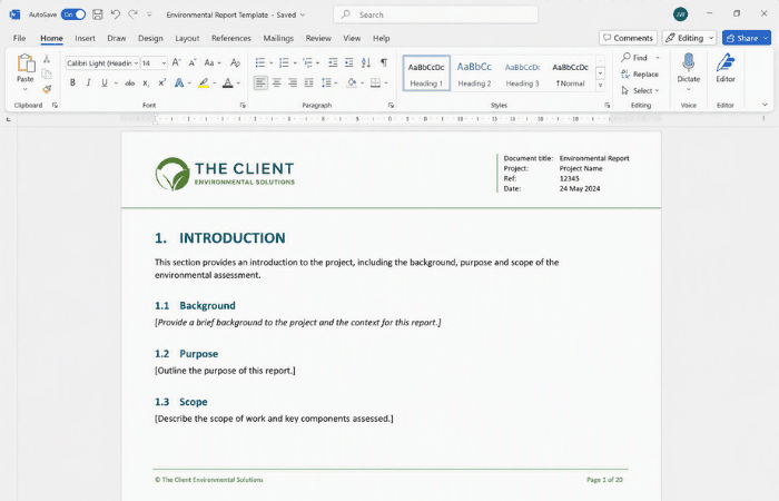 Word template suite rebuilt on proper styles and page structure