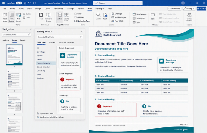 Rebranded Master Template and transferred documents for a state government health department