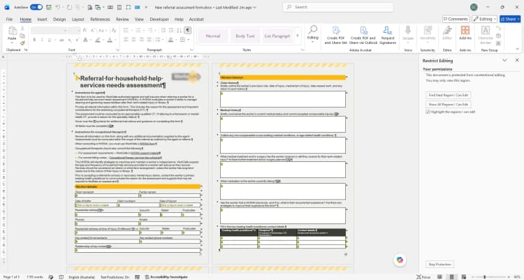 Guided, protected Word forms for a government workplace safety authority