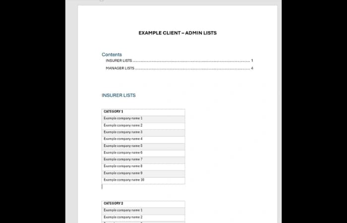 Pop-up form for completing quoting reports in Word