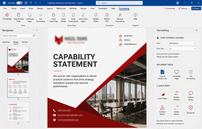 Branded Word template suite built from a single Master Template