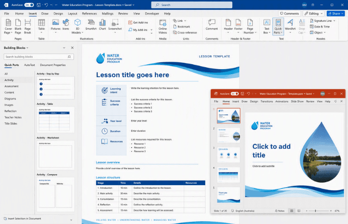 Word and PowerPoint lesson templates for a water education program