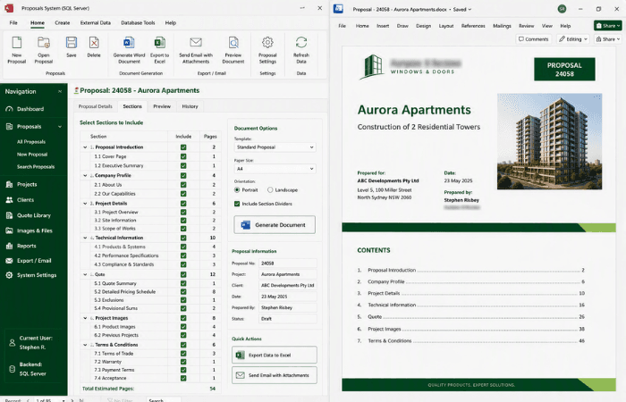 Access database generating long Word proposals and contracts